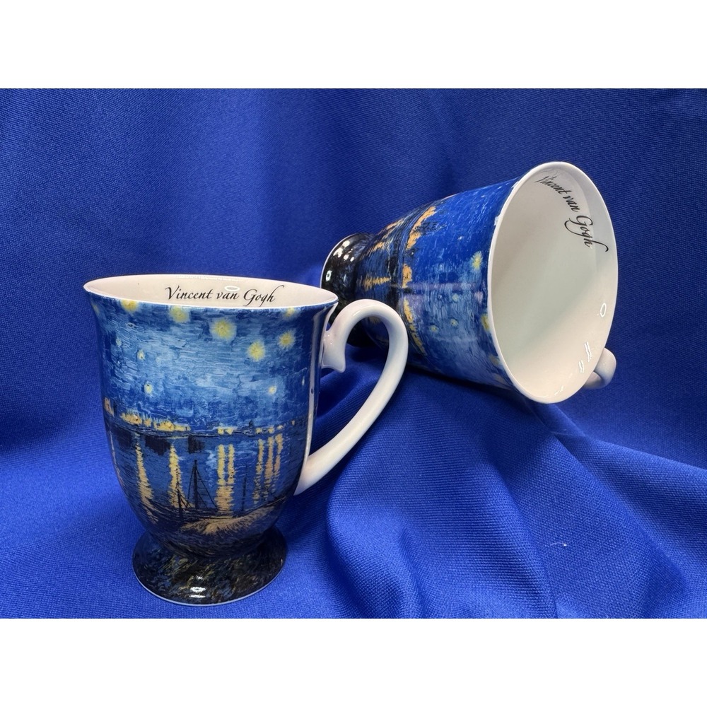 Pair 2 NEW Vincent Van Gogh Starry Night Over The Rhone Cup Stechcol Bone China